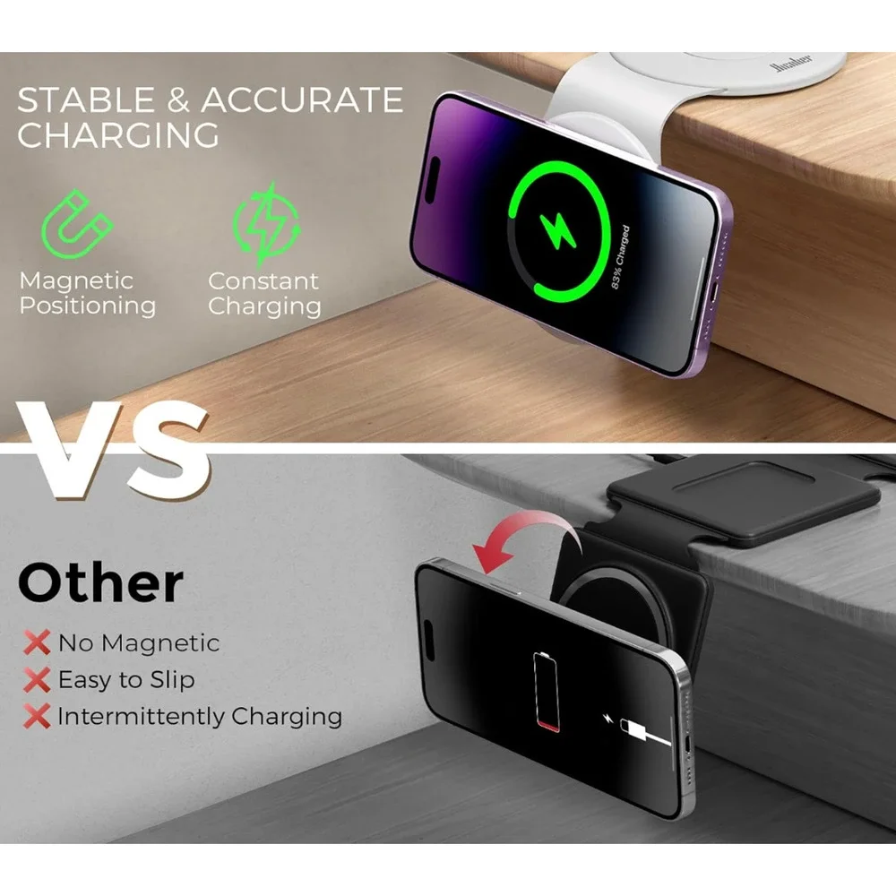 3-In-1 Wireless Fast Charger Charging Pad Foldable Stand Dock For Samsung iPhone